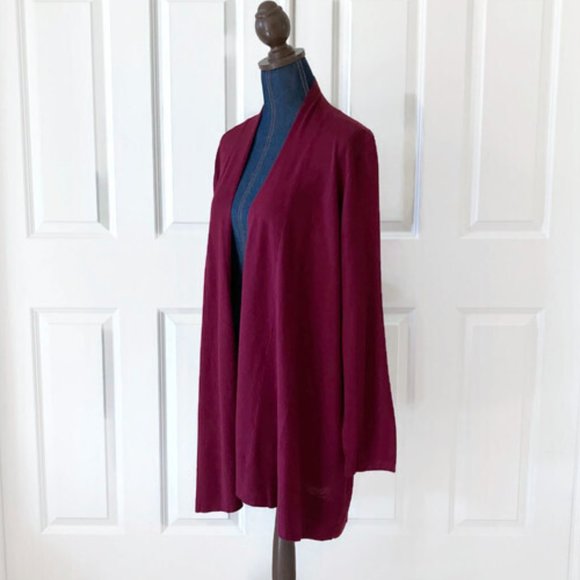 susan graver womens open front cardigan red maroon burgundy 2X soft stretchy new - Picture 4 of 9